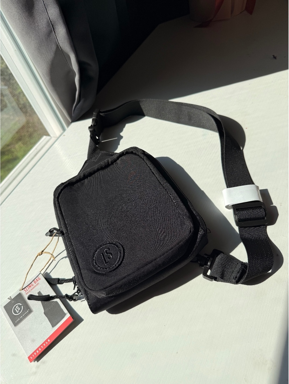 Live in Style LS Black Sling Bag Crossbody Chest Pack Water Bottle Holder NWT